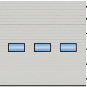 Industriport BxH 350x345cm med skinner for min. 80 cm fri overhøyde. RAL9002, 1 rad vinduer.